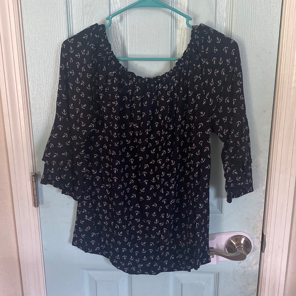 Navy Blue Anchor long sleeve Blouse
